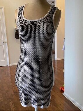Stunning Silver Dagger White Studded Dress Small NWOT.